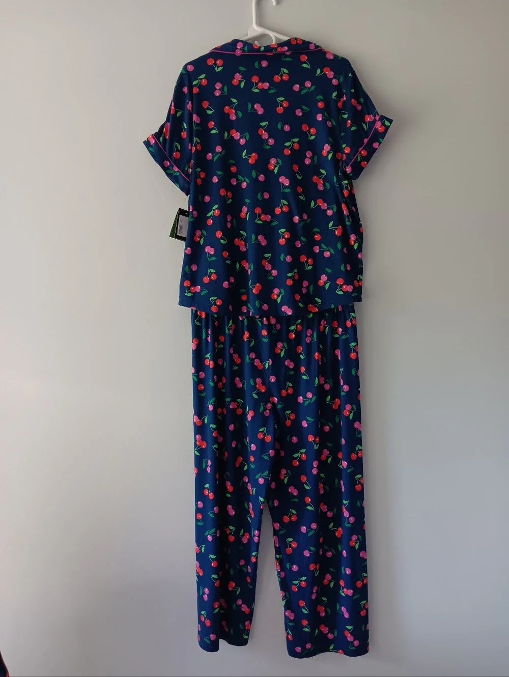 Kate Spade Short Sleeve Pajama Pant Set 2 Pc Red Pink Cherries Indigo Blue XL